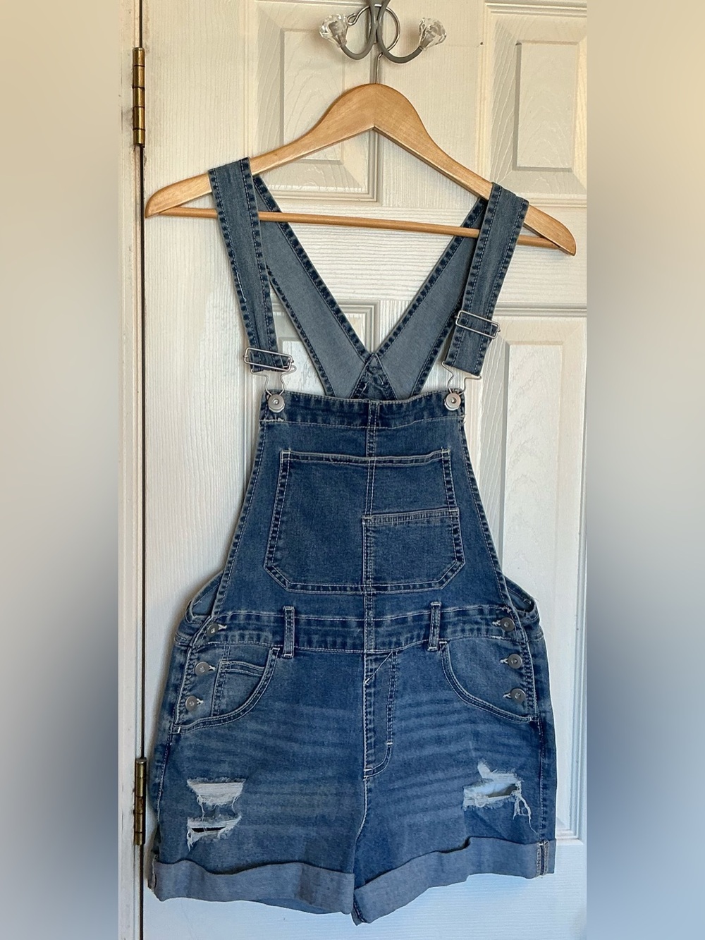 NOBO No Boundaries Light Blue Distressed Denim Overalls/Shortalls Size 3-5